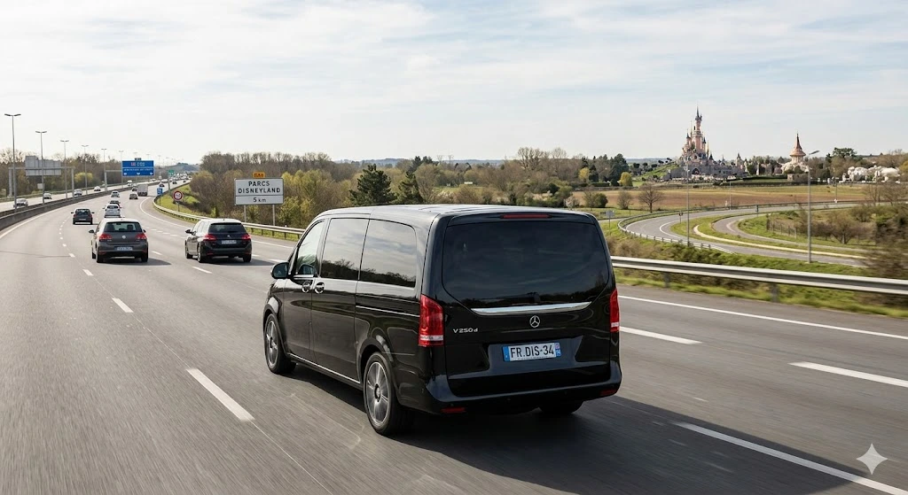 Van Mercedes privé pour transfert Paris centre vers Disneyland Paris